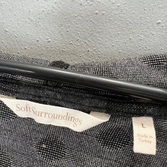 Soft Surroundings Polka Dot Tunic Top L Black Gray Hooded Notched Hem - Picture 5 of 6